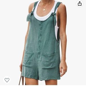 Linen Romper Overalls in Teal, Size M. NWT never worn